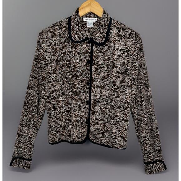 Nancy Crystal Leopard Animal Print Cuffed Blouse Silky Polyester Glam Vtg - Sz 8 - Picture 1 of 10